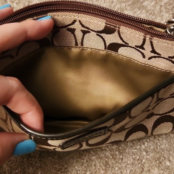 Coach Brown Signature Jacquard Fabric Wristlet - Picture 3 of 6